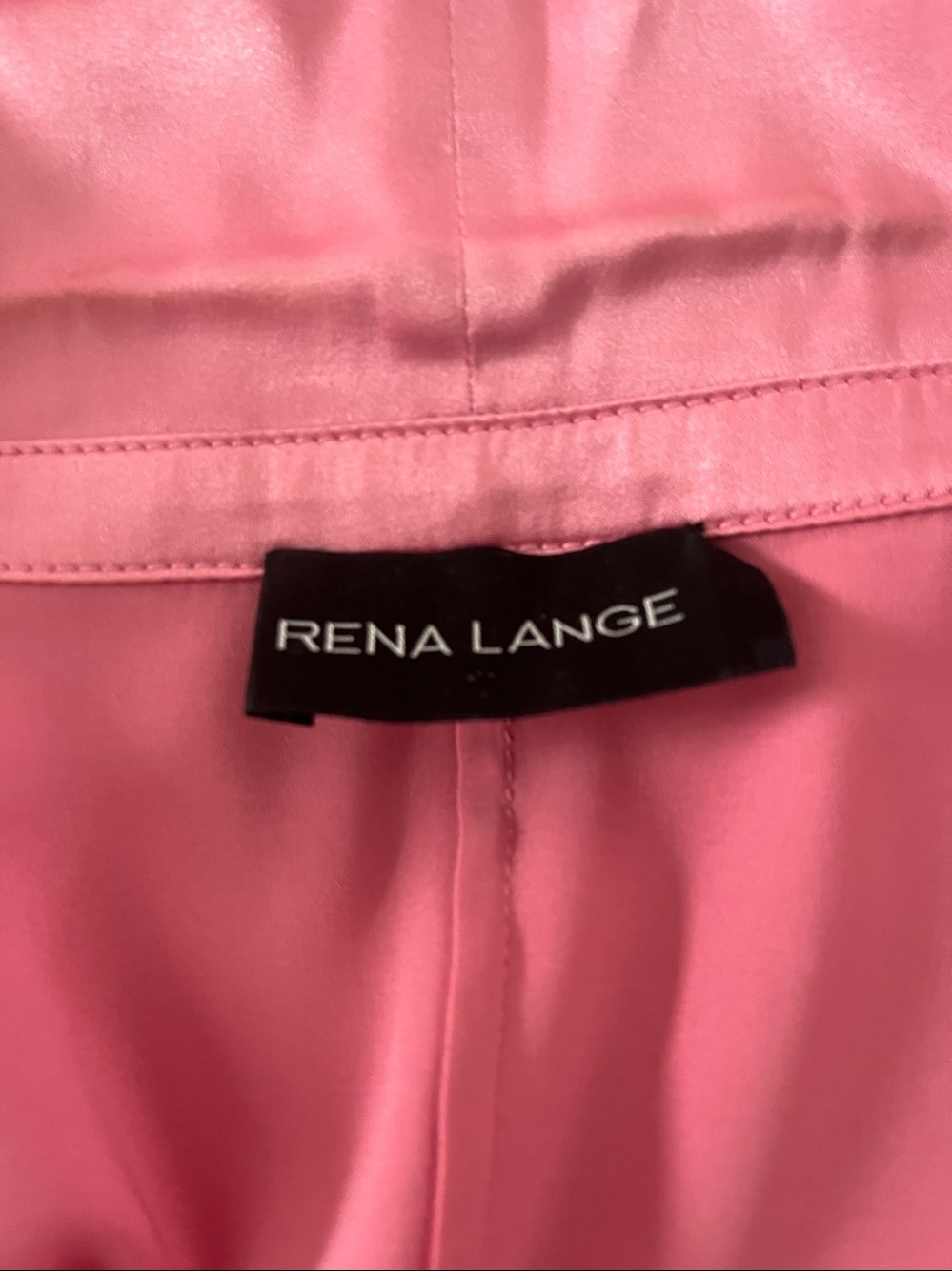 Rena Lange Hammered Silk Button Up Bow Tie Blouse Deep Pink Short Puff Sleeves - Picture 7 of 10